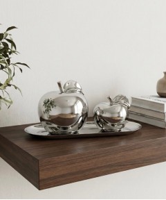 ZEYVE SILVER CERAMIC 2-PIECE APPLE SET TRAY 23x10x9cm